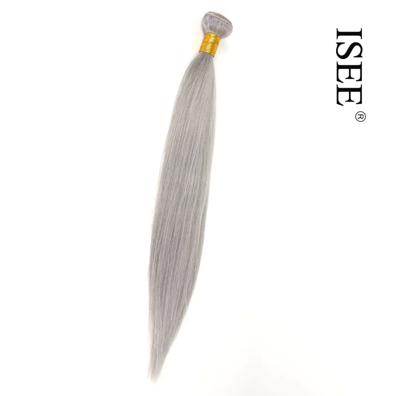 

ISEE High Quality Brazilian Silver Gray Human Hair Weave, Natural color