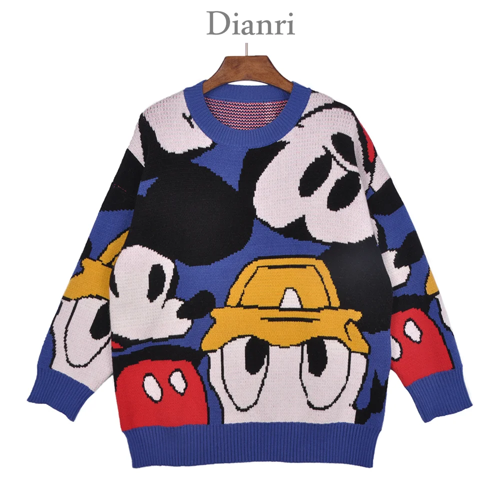 

mouse pattern elastic jacquard knitted oversized custom unisex pullover sweater jumper
