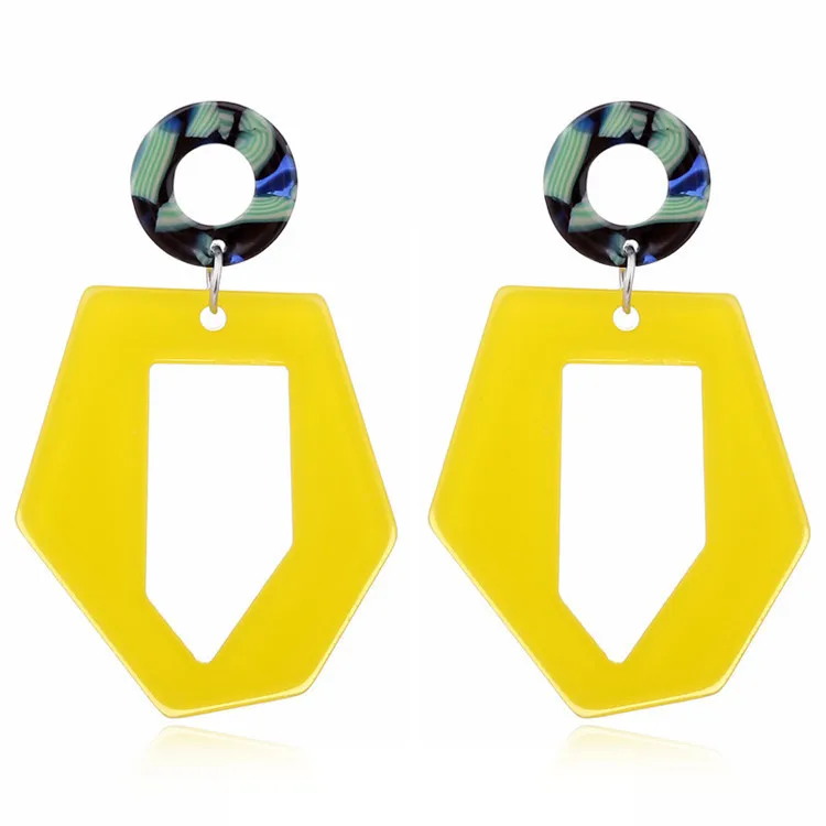 

2019 Korea Acrylic Yellow Geometric Earrings Hollow Out Statement Long Hoop Drop Dangle Stud Earrings Women Jewelry, Many colors you can choose