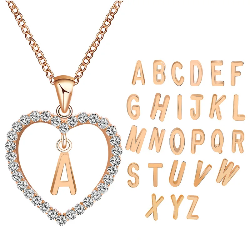 2019 Trendy Simple Forever Lover Gift Girls Gold Letter Necklace Pendant Hollow Heart Rhinestone Initial Necklace For Women