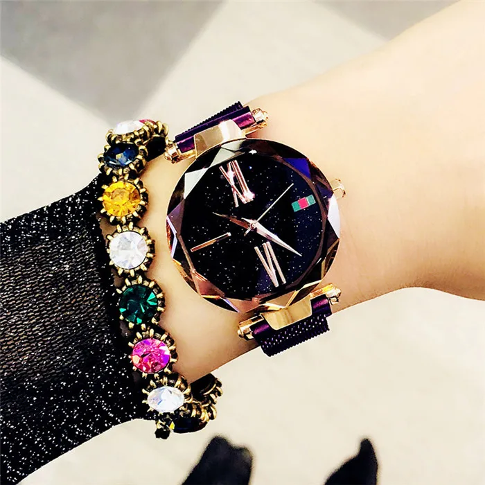 

Popular Starry Sky Geo Star Cute Lady Magnet wrist Watch, Golden;blue;black;purple