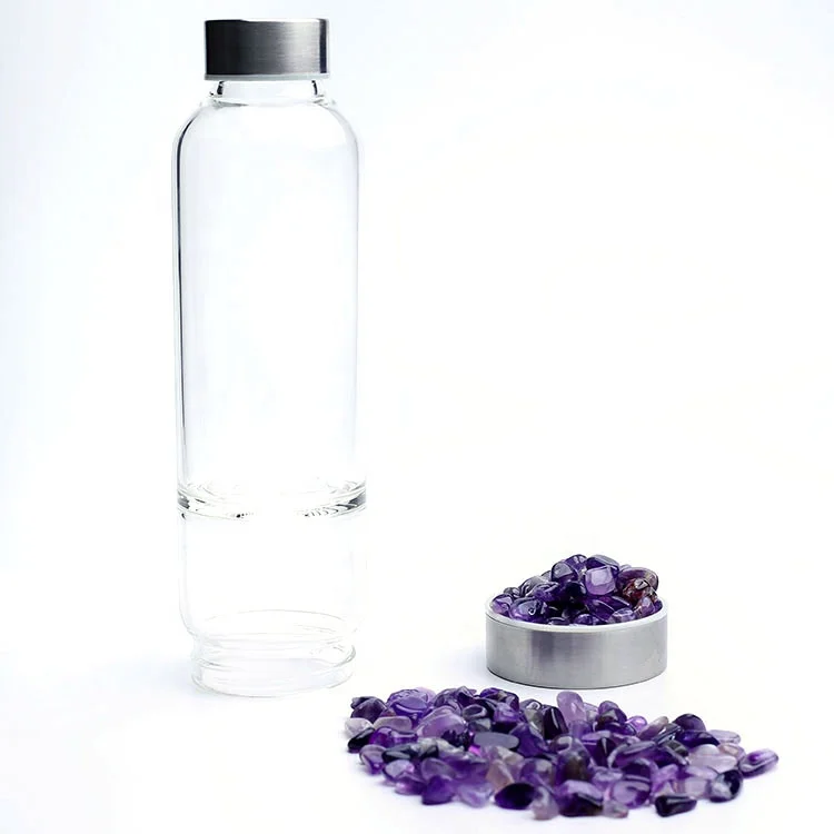 
Healing Gemstone Glass Bottle Crystal Water Bottle Rose Quartz Amethyst 