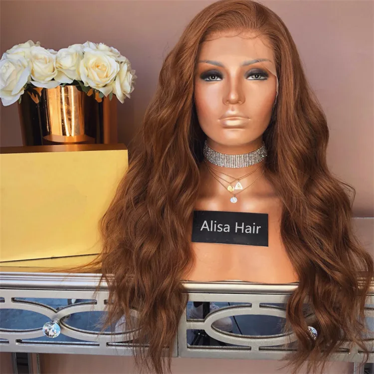 

#30 Auburn Color 150 Density Long Wavy Human Hair Lace Front Wigs