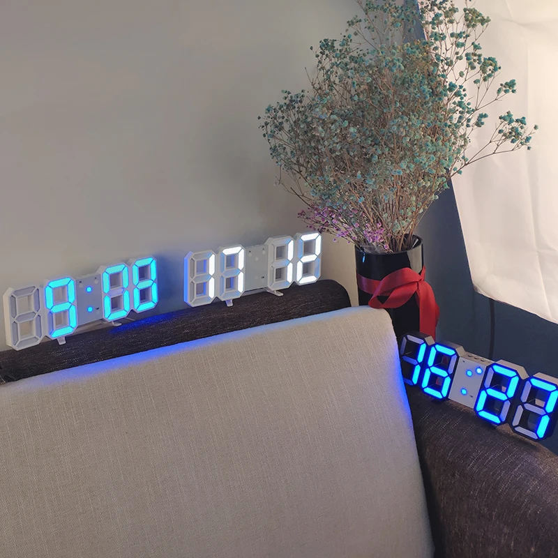 
3D LED Wall Clock Saat Digital Alarm Clocks Display 3 Brightness Levels Watches Nightlight Snooze Home Kitchen Office Moment 