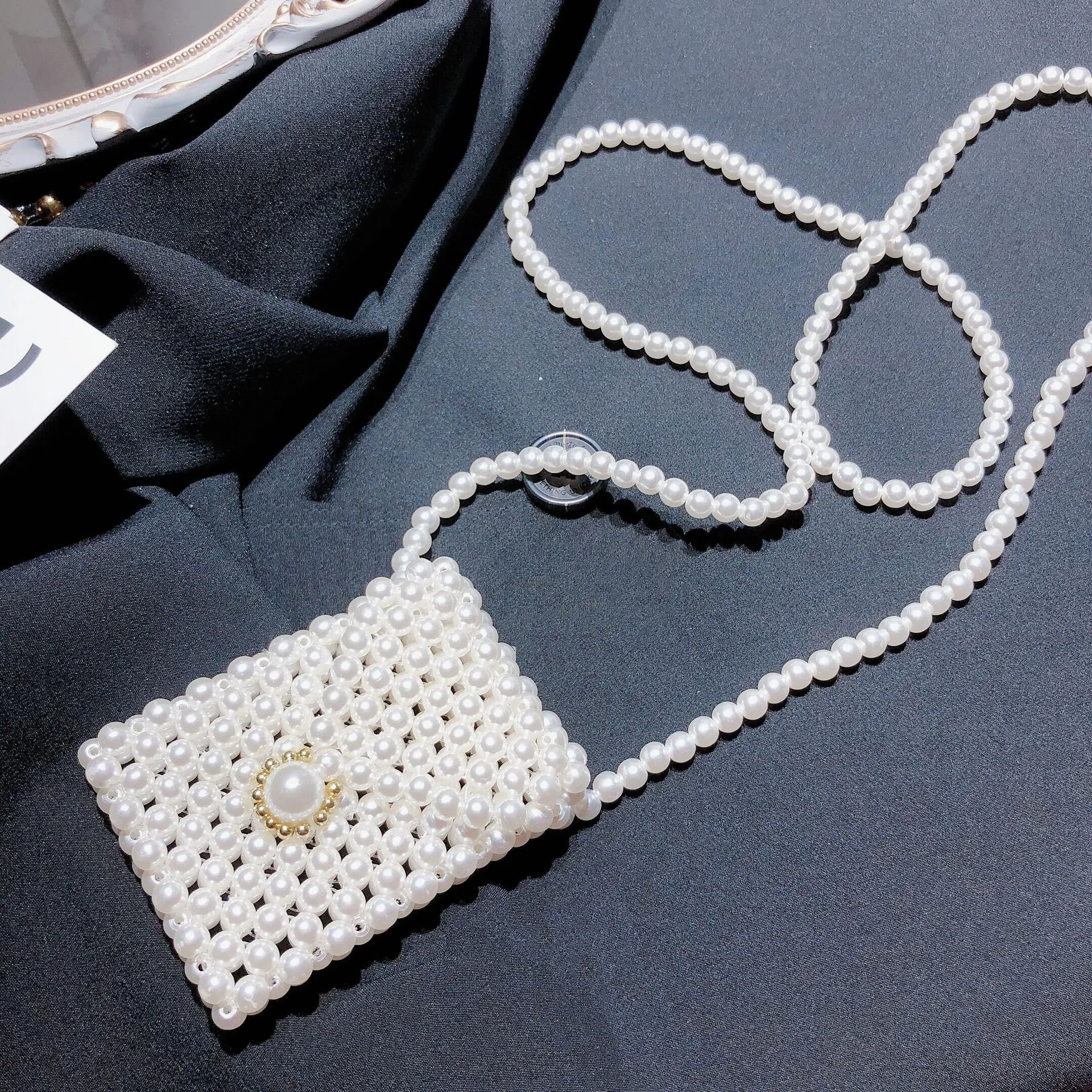 

Newest Design Women Fashion Luxury Small Size Pearl Clutch Bag Ladies Personalized Open Pearl Beaded Shoulder Bag, White