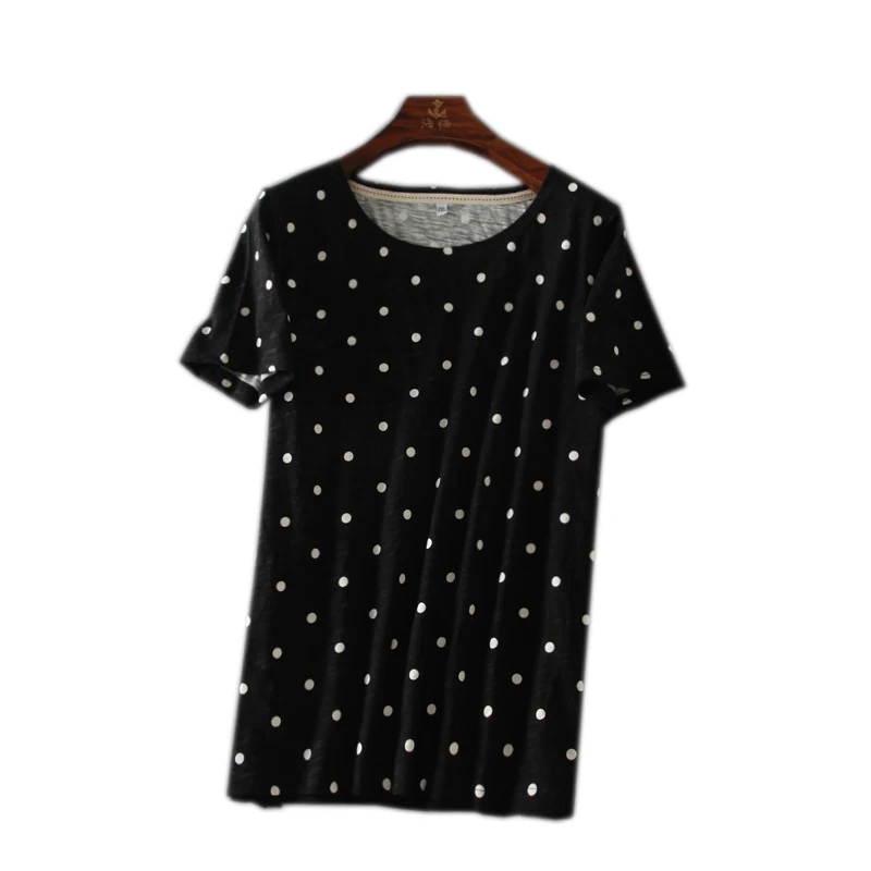 

2019 summer Wave point retro Bamboo cotton Loose large size Short sleeve Women's t-shirt, N/a