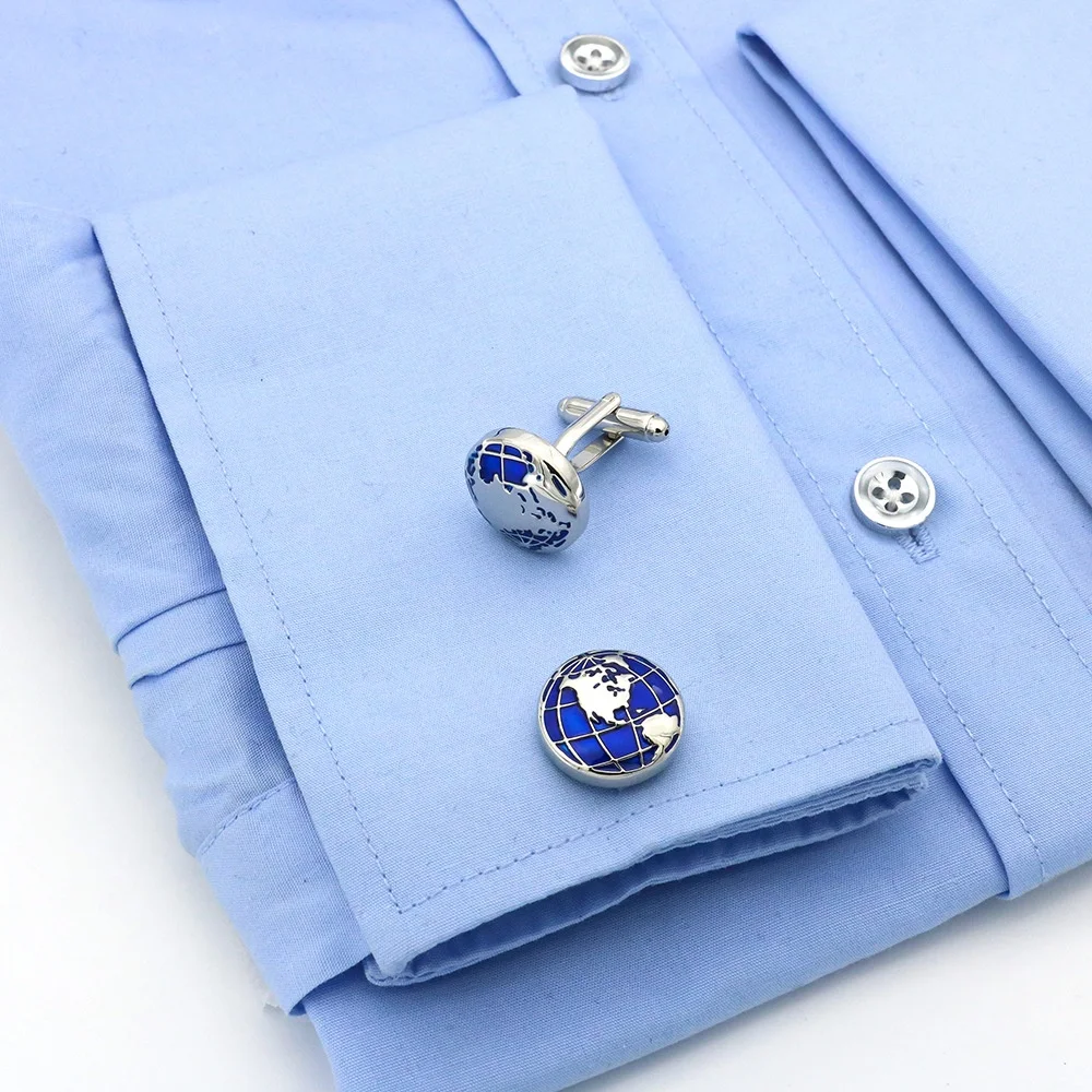 

Wholesale Custom Blue Enamel Map Cufflinks for Mens
