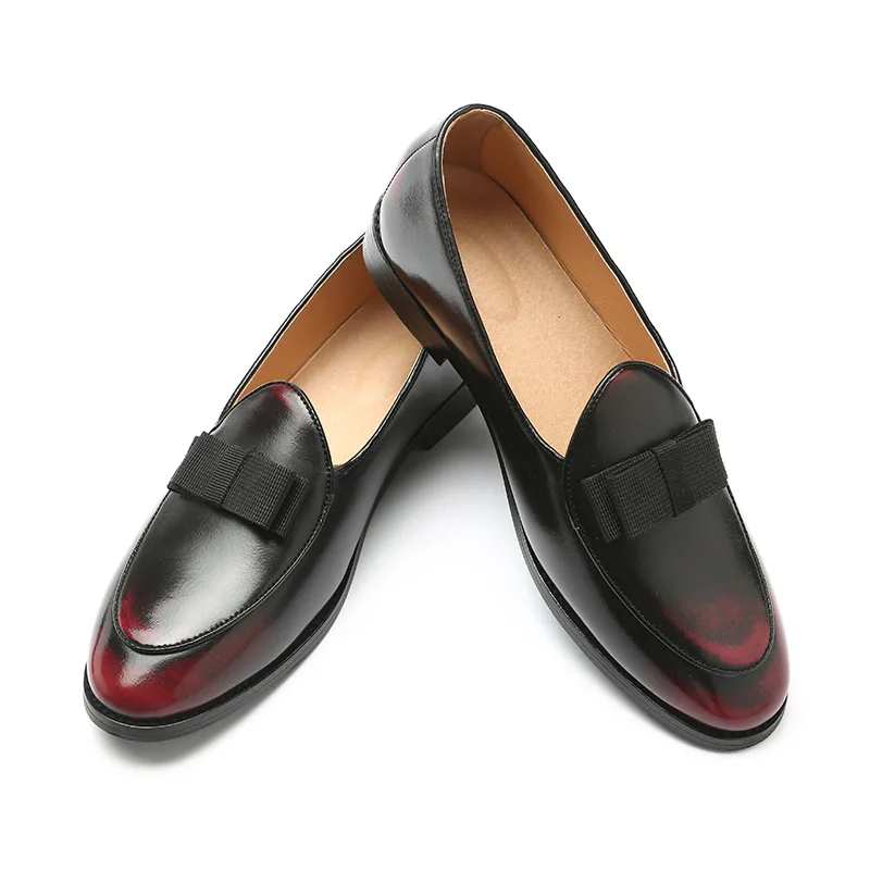 

PDEP pu leather dress court big size37-48 men 2019 party male slip on office oxford casual formal driving loafer business shoes, Black/red/copper