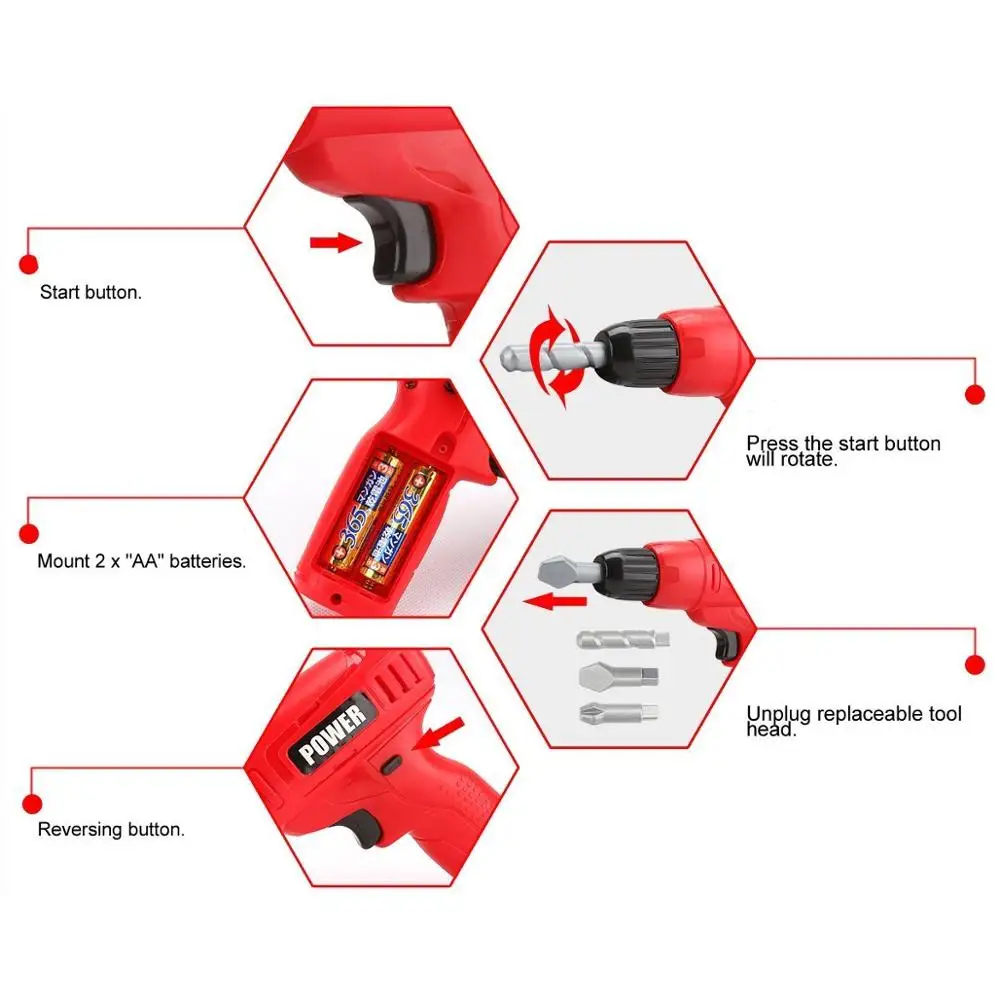 
Power Tools Mini Toy Drill Set 3 Drill Bits 