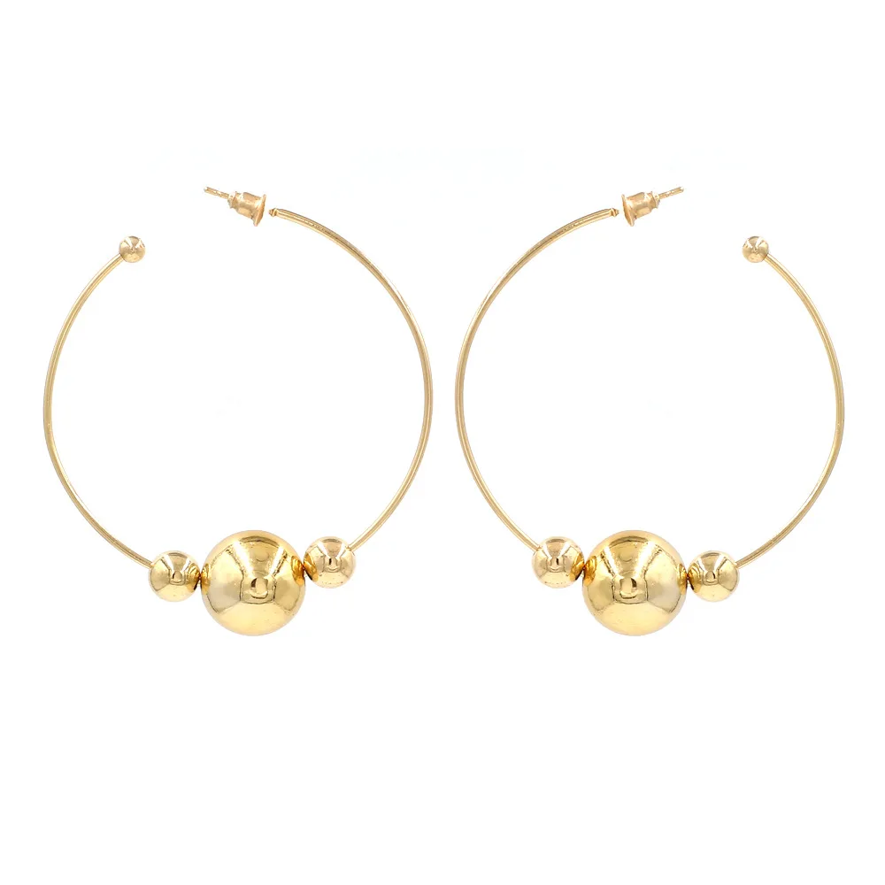 

Vintage Gold Color Bead Big Circle Earrings Handmade Simple Hoop Earring For Women Wholesale (KER293), Same as the picture