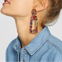 

free shipping Long Square Acetate Earrings For Fashion Women Geometry Leopard Dangle Acrylic Drop Earrings Jewelry Gift