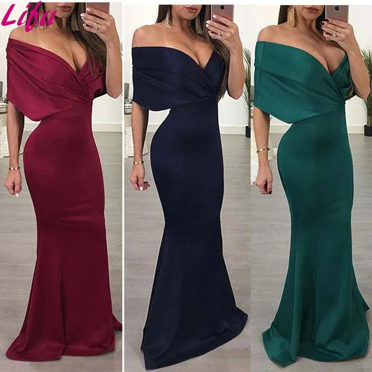 

LF-23 Formal Dresses Women Ladies Off Shoulder Mermaid Prom Dress Evening Party Long Dress, Navy/green/red