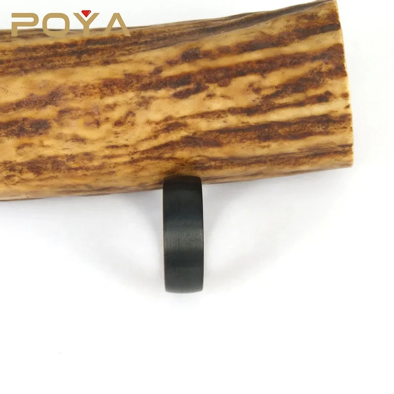 POYA Jewelry's 8mm Black Tungsten Carbide Ring with Whiskey Barrel Wood Inlay Fashionable Rings