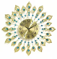 

Diamond Decoration Metal Design Crystal Peacock Luxury Wall Clock Home Decoration