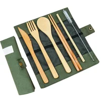 

7 pieces/set bamboo cutlery travel pouch With pouch reusable utensils Bamboo Cutlery Set
