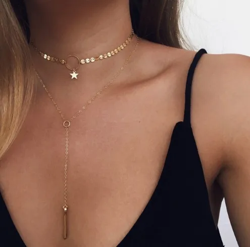 

Tiny Heart Necklace for Women SHORT Chain Heart star Pendant Necklace Gift Ethnic Bohemian Choker Necklace