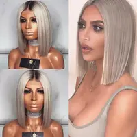 

Synthetic Hair black to gray short wig platinum grey ombre bob wigs cosplay party hair