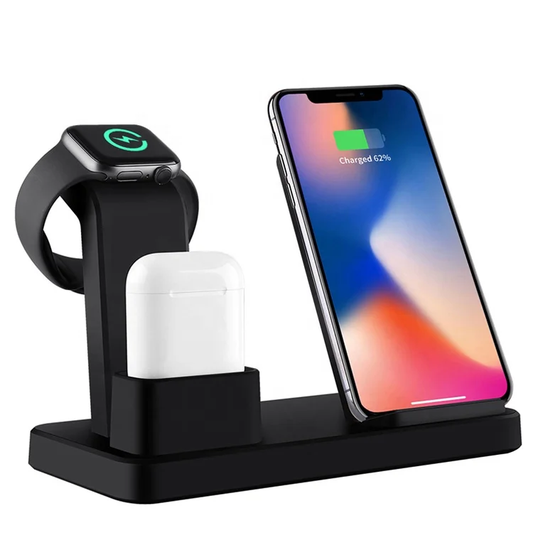 

3 in 1 QI Fast Wireless Charger for Phone for Apple Watch for Airpods, Black, gray