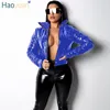 Plus Size PU Leather Bubble Coat Warm Clothes Short Parka Padded Jacket Outerwear Ladies Long Sleeve Winter Jacket Women