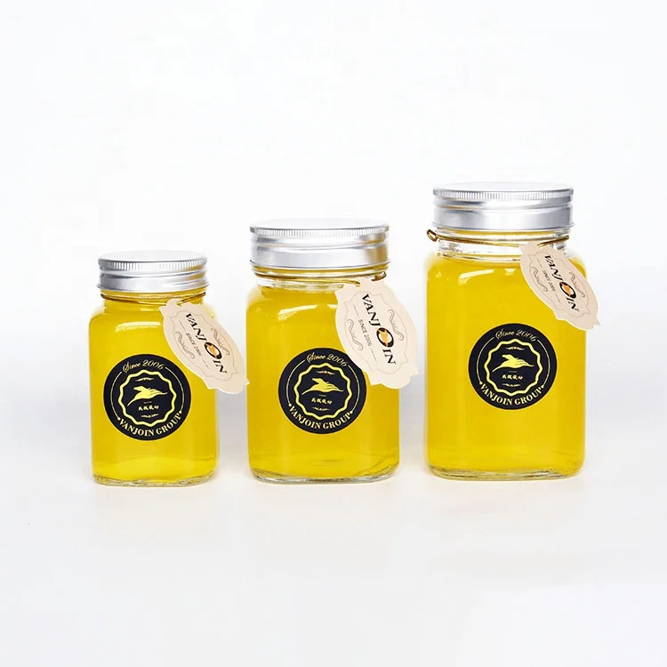 

Square Wide Mouth Glass Jar Honey jar with Screw Metal Lid, Clear
