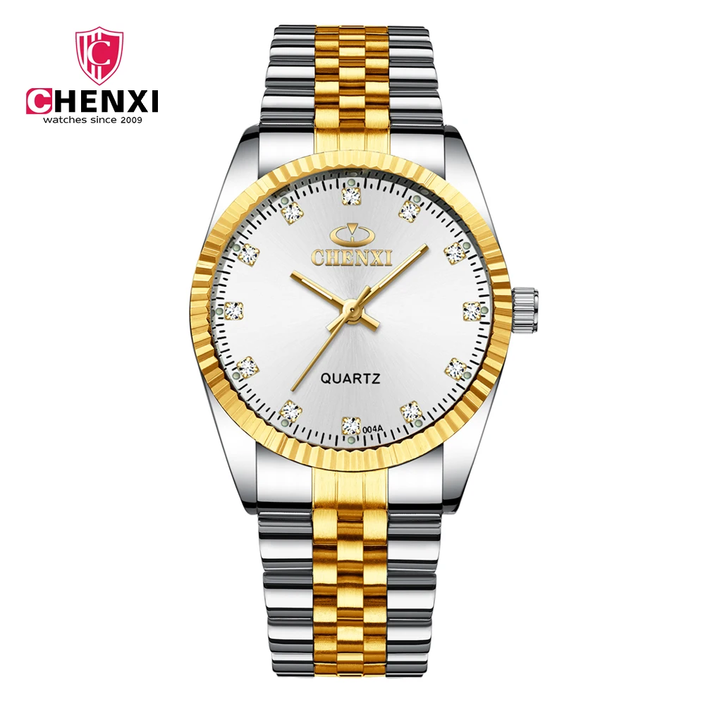 

Chenxi 004A Married 2 Tones Couple Watches Stainless Steel Quartz Analog Lover'S Diamond Numeral Men Women Wristwatches Gifts, 4 colors