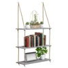 Wood Hanging Shelf 3-Tier Rustic Wood Swing Storage Shelves Jute Rope Organizer Rack, Floating Display Shelves (Grey)