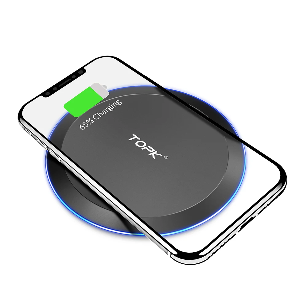 

TOPK B46W 10W LED Portable Mobile Phone Fast Qi Wireless Charger for iPhone Samsung, Black