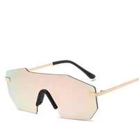 

Wholesale unisex big rimless sun glasses women polygon shades custom logo reflective color lens sunglasses