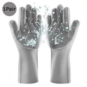 Image of 100% Food-Grade for Spongeless Dishwashing Car washing House Cleaning Silicone Dishwashing Gloves with Scrubber & Bonus Hook