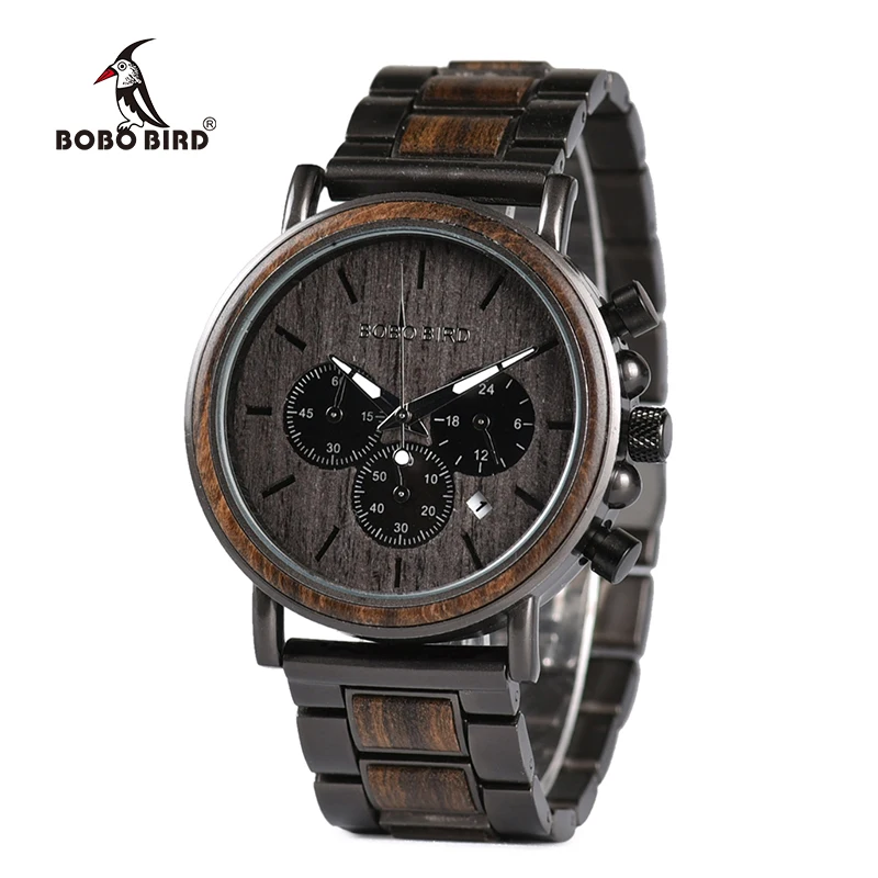 

BOBO BIRD top sale ebony chronograph wristwatch mens watch wood