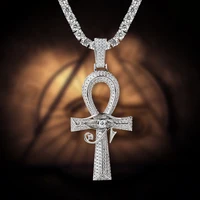 

KRKC&CO White Gold Iced Out Cross Eye of Horus Pendant Hip Hop Jewelry for Men Necklace Cross