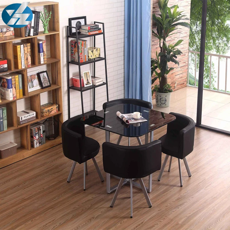
Stainless Steel Four Seat Glass Table And Chairs For Home Furniture 