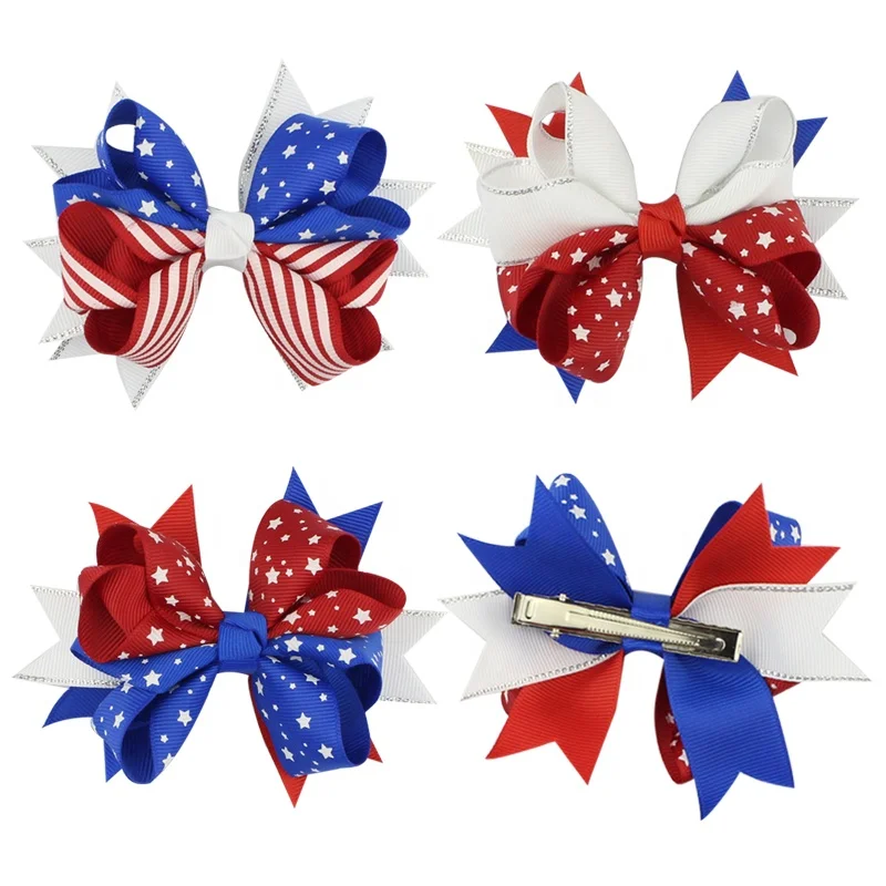 
Wholesale 2019 Fashion Swallowtail Accessories Jojo Siwa bow Ribbon 4th july bows american flag hair clip jojo bow 