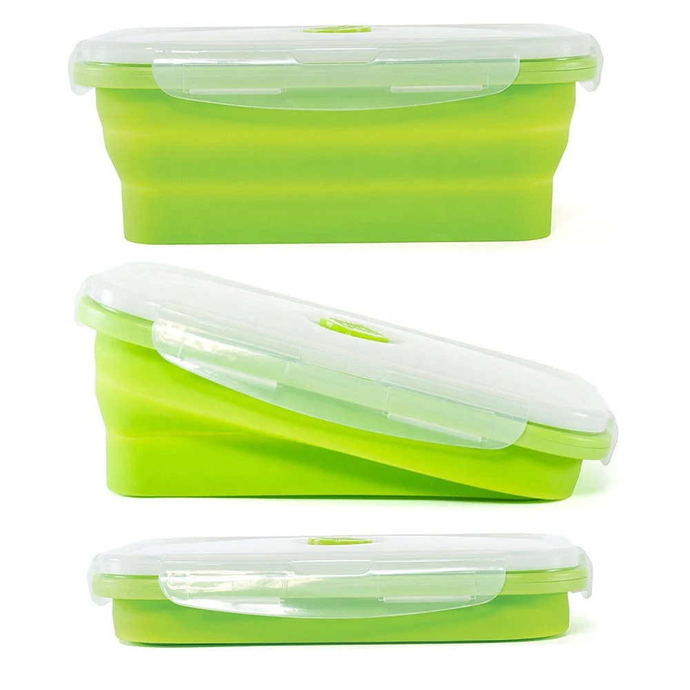 

Airtight Collapsible Set of 4 Microwave Silicone Food Storage Containers for bento Lunch Boxes, Light green/green/red/blue/yellow