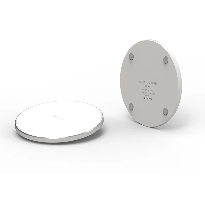 

2019 Wholesale 10W GY-68 Ultra-Thin Aluminum Alloy Wireless Fast Charging Qi Charger Pad, White