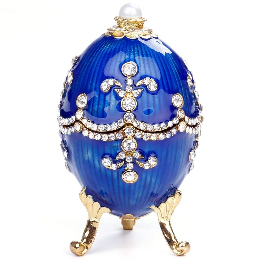 

Enamel Blue Russian metal egg pearl trinket jewelry box for wedding gifts, Can change as customers request