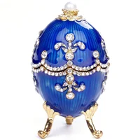 

Enamel Blue Russian metal egg pearl trinket jewelry box for wedding gifts