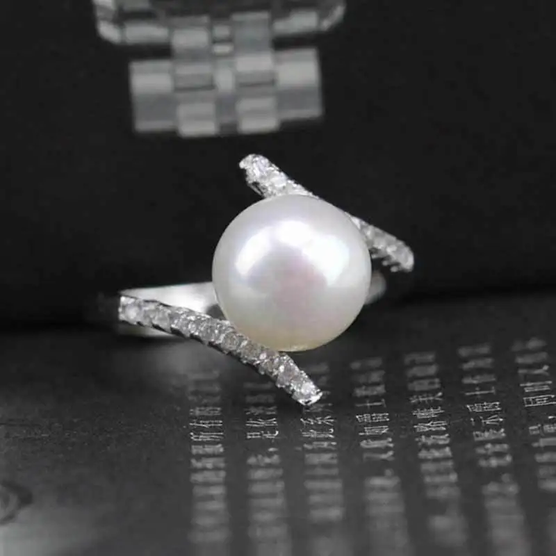 

CAOSHI Hot Selling Jewelry Artificial Pearl Ring Designs CZ Ring Silver 925 Plated Women Simple Ring