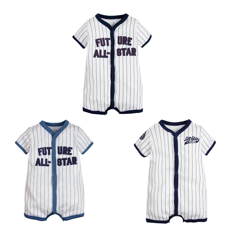 

Baby Summer Clothes Infant Boys Girls Rompers Ropa Bebes Short Sleeve White Baseball Toddler Romper 100% Cotton Baby Clothing, Picture