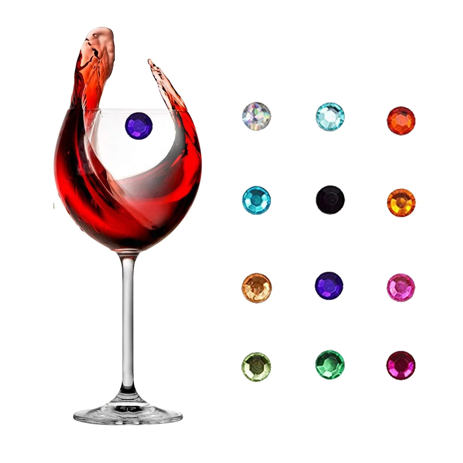 

Wine Bar Accessories 2019 Magnetic Wine Glass Charms Drink Markers Charm Rings, 12 different colours