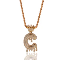 

European New Personalized Hips Hops Iced Out Pave Bling CZ Drips Initial Letter Pendant Necklace