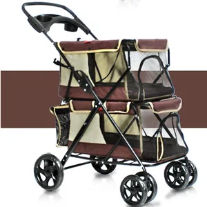 Image of Double Pet Stroller for Dog Cat Small Animal with Four Wheels