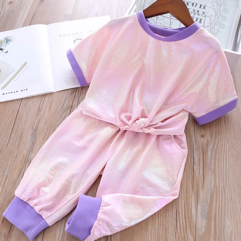 

Wholesale 2019 Girls summer t-shirt + pant 2pcs suits kids fashion clothing Set
