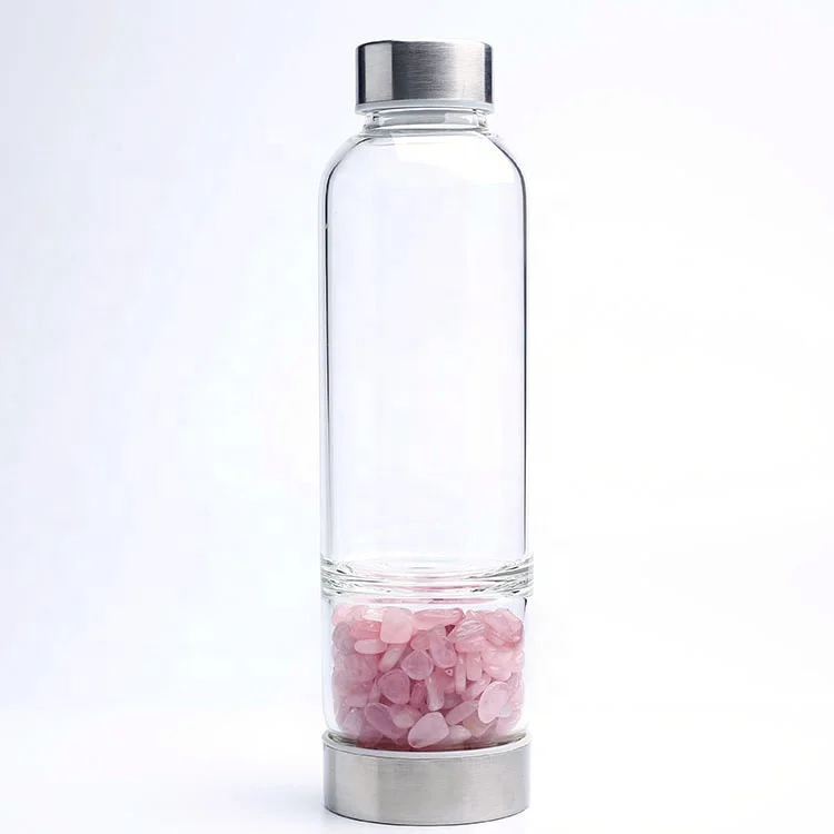 

Healing Gemstone Glass Bottle Crystal Water Bottle Rose Quartz Amethyst, Customized color