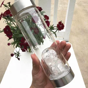 Image of Natural energy Clear Quartz tumbled stone Crystal Elixir Water Bottle
