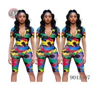 

9041407 Women stylish camouflage print zipper jumpsuit for summer 2020