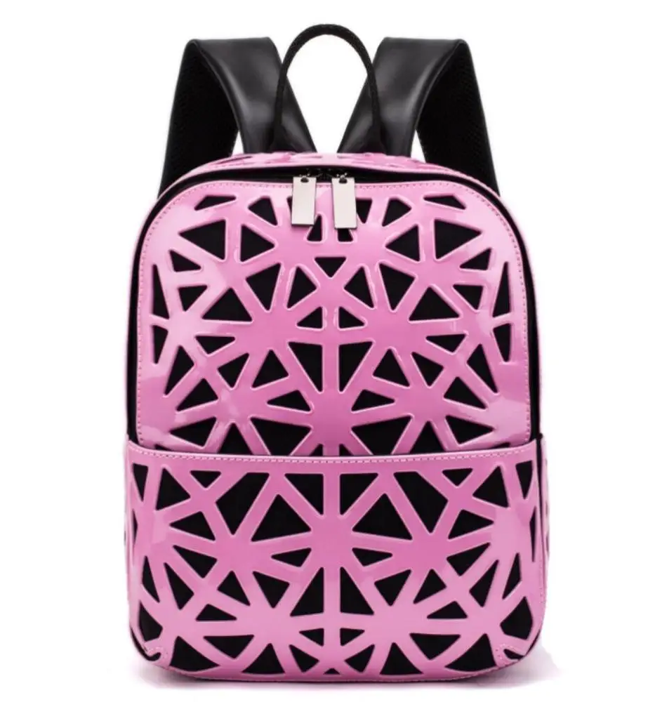 

new fashion Summer Girls Backpack Big Capacity Geometric Shape Rhombic Glossy PU pvc Leather Colorful bag, Custom made