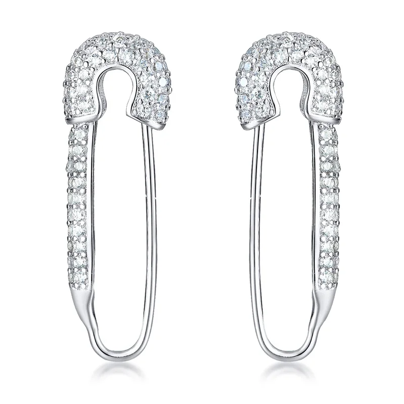 

2019 Latest New Design Micro Pave Rainbow Cubic Zirconia Cz Safety Pin Stud Earrings For Women, Silver