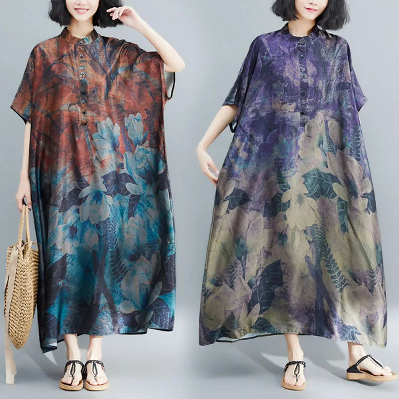 

JU5121060#2019 new literary retro large size loose positioning print dress long skirt