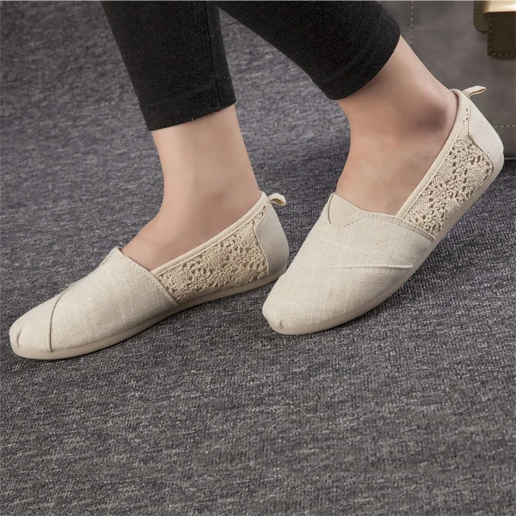 

Customize Women's Patchwork Flats Hollow Slip-on Linen Espadrille Shoes, Customized